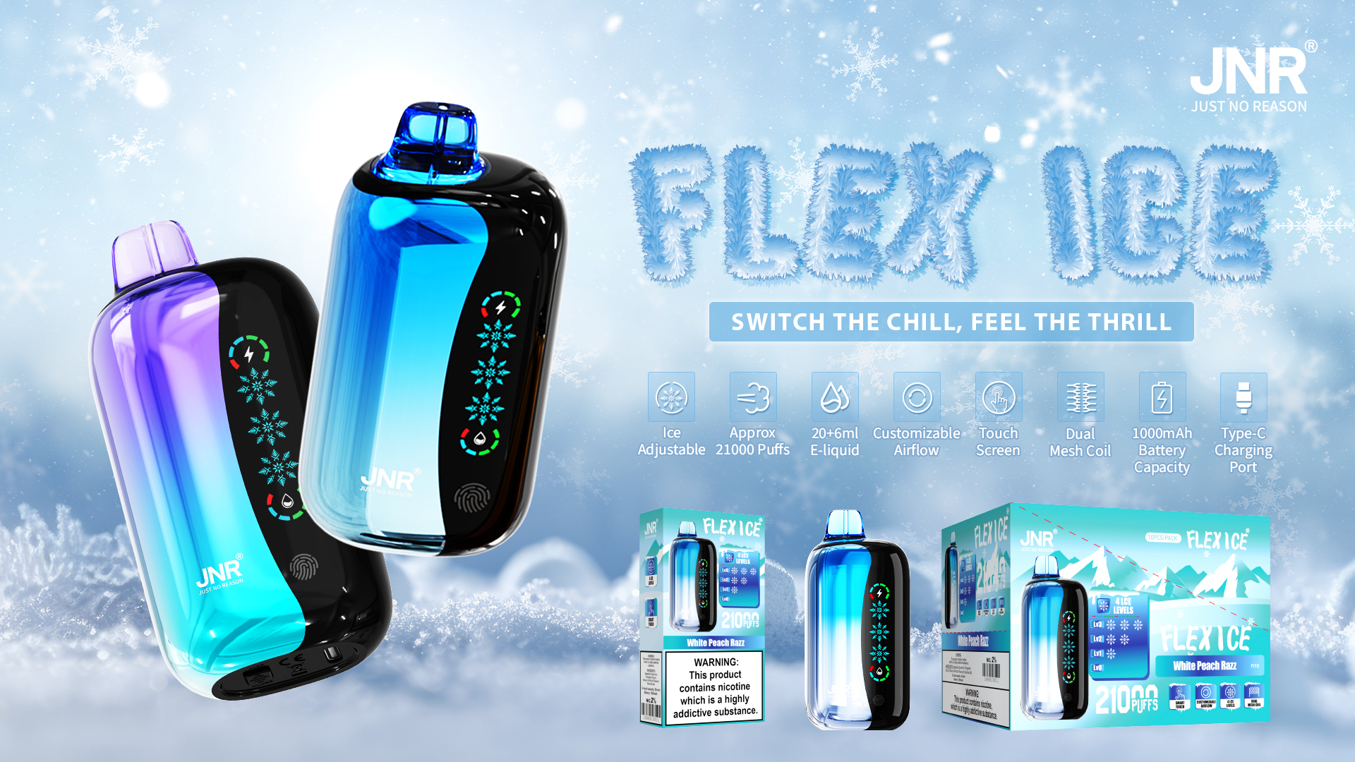alfakarjuice.com JNR FLEX ICE 21K(21000) Puffs 0% 2% 5% Nicotine 26ml E-liquid 1000mAh Rechargeable Battery LED Display Disposable Vape