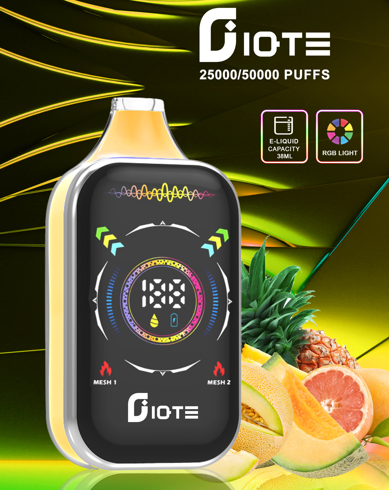 alfakarjuice.com IQTE Hyper Vape 50K(50000) Puffs Smart Full-Screen Display 2% or 5% nicotine 50mL of e-liquid 850mAh rechargeable battery Type-C Quick Charging Disposable Vape