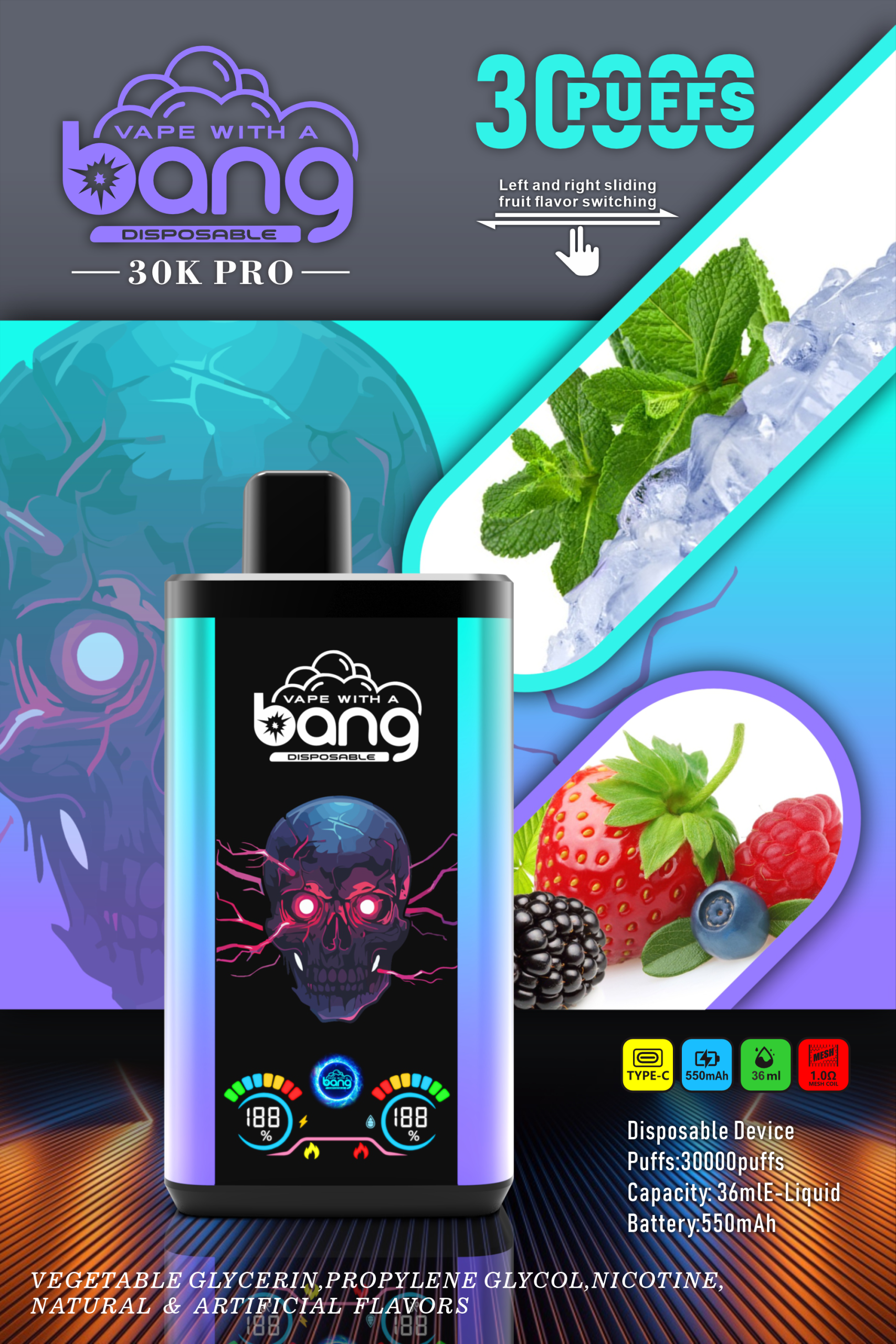 alfakarjuice.com Bang 30K(30000) Puffs PRO Dual Flavor Screen Display 36ml E-liquid 0% 2% 3% 5% Nicotine Disposable Vape